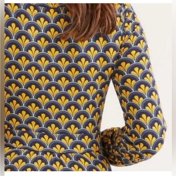 Boden Sasha Printed Jersey Midi Dress Yellow Geometric Mod Print size 4 - Picture 6 of 12